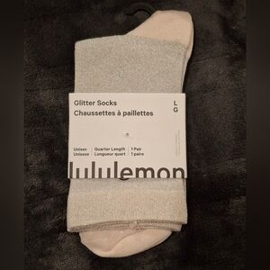 Lululemon NWT Glitter Socks Pink Silver Unisex Quarter Length Logo NEW Sz Large